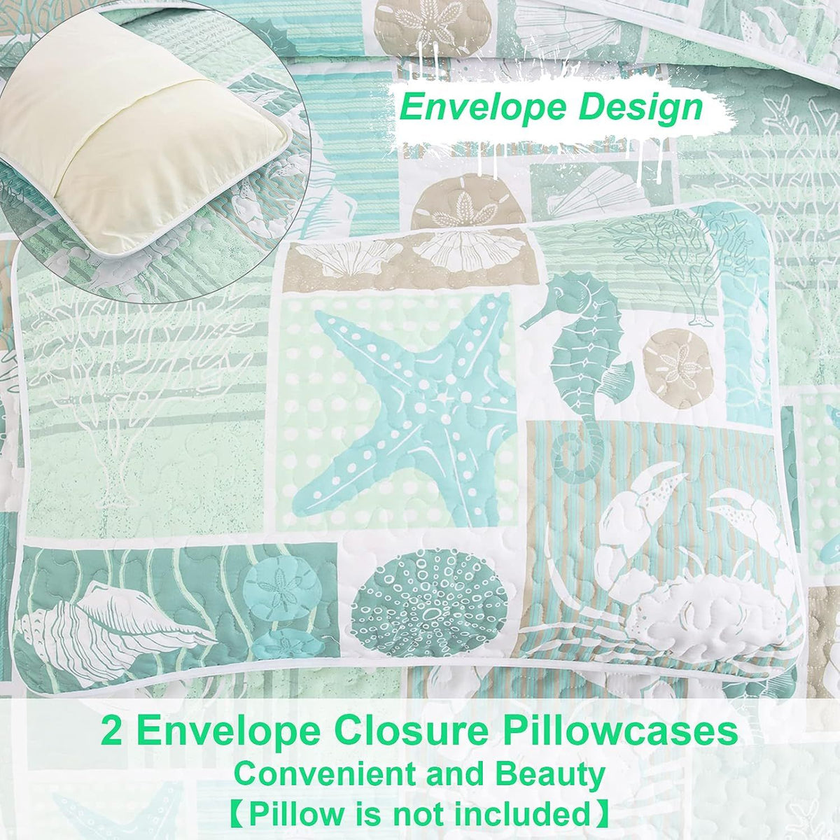 Green Coastal Haven Bedspread Coverlet 3 Piece Set