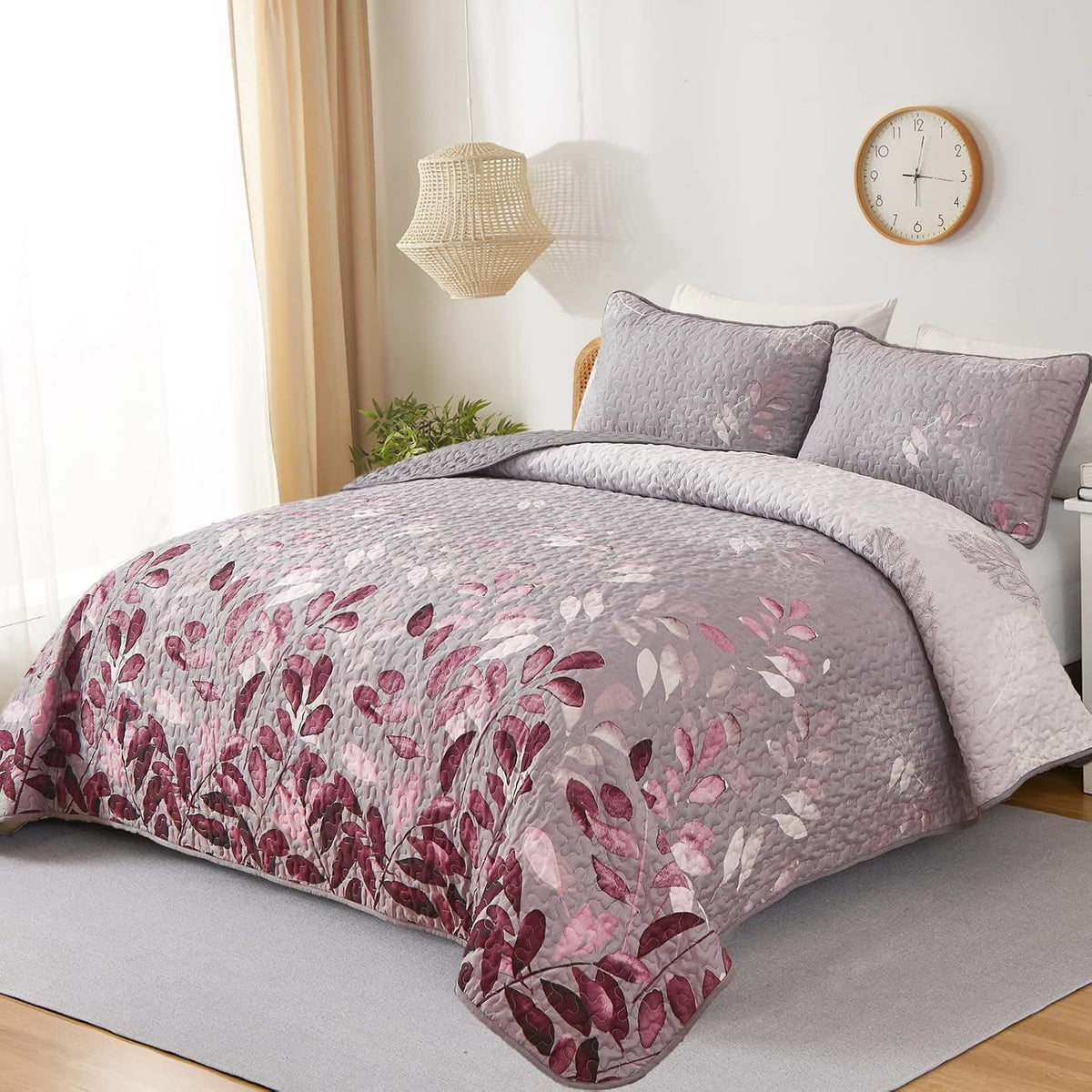 Pink Floral Grove Bedspread Coverlet 3 Piece Set
