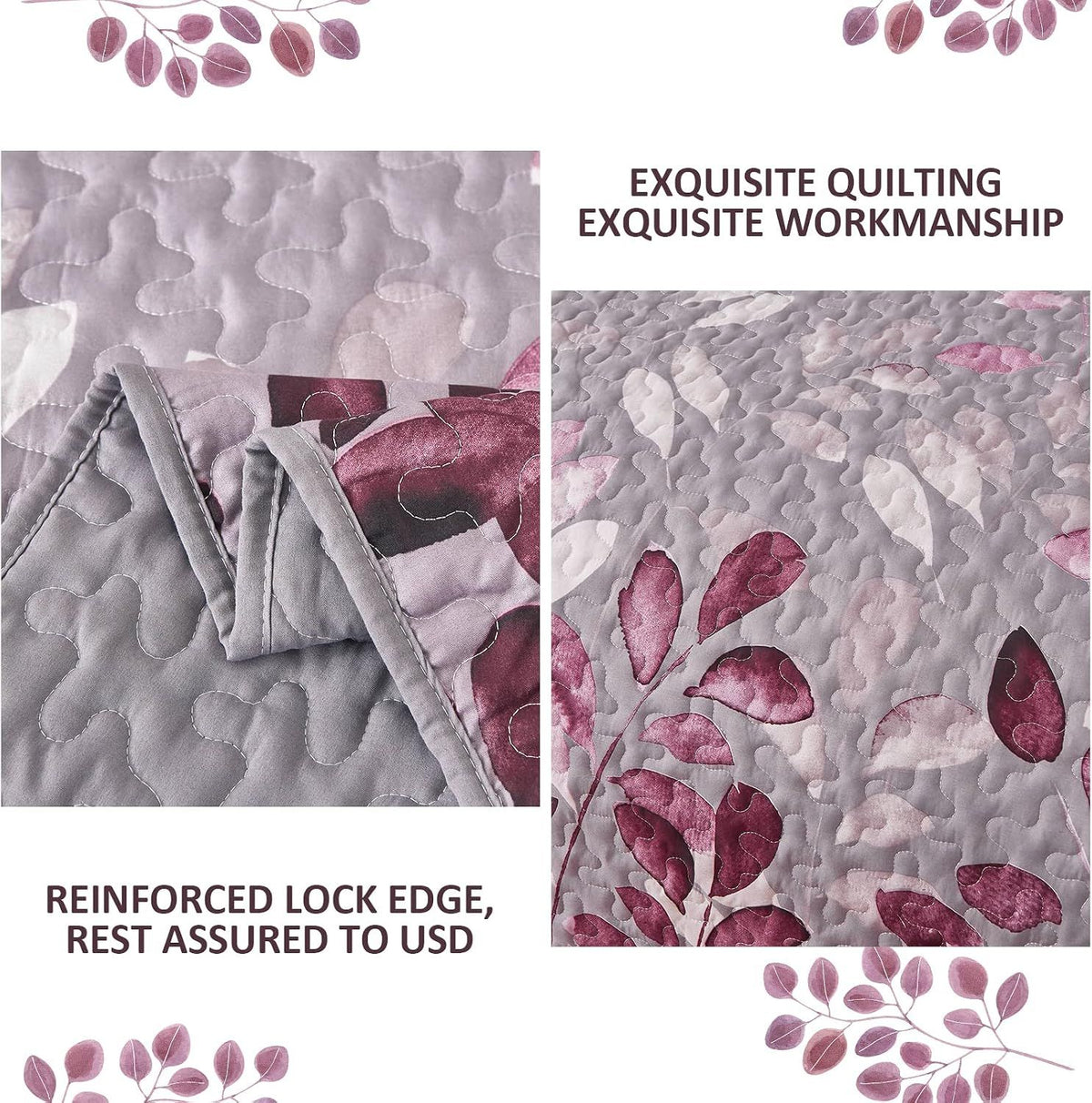 Pink Floral Grove Bedspread Coverlet 3 Piece Set