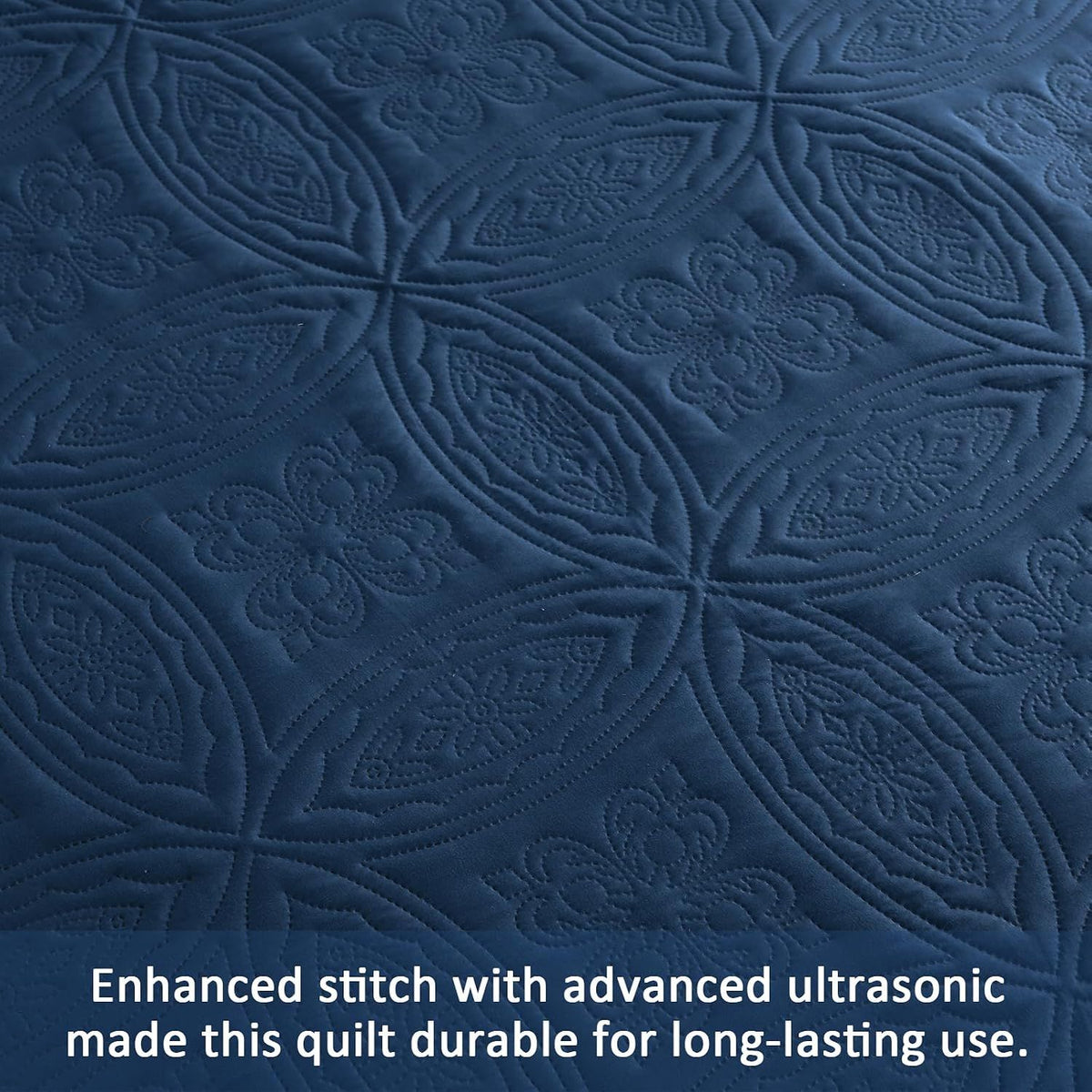 Navy Blue Embossed Haven Bedspread Coverlet 3 Piece Set