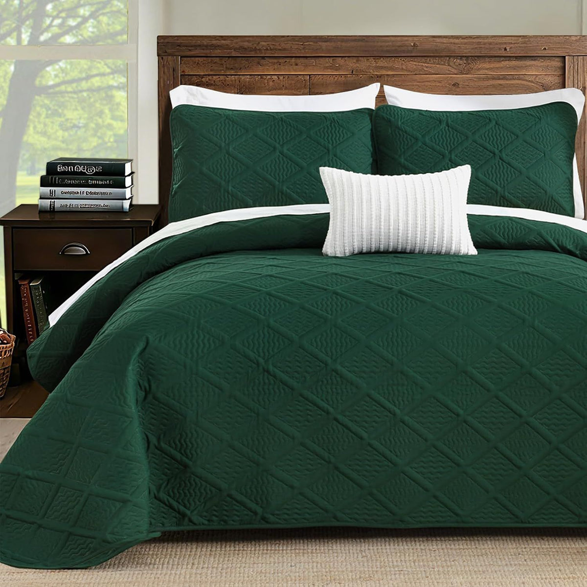 Green Wave Bloom Bedspread Coverlet 3 Piece Set