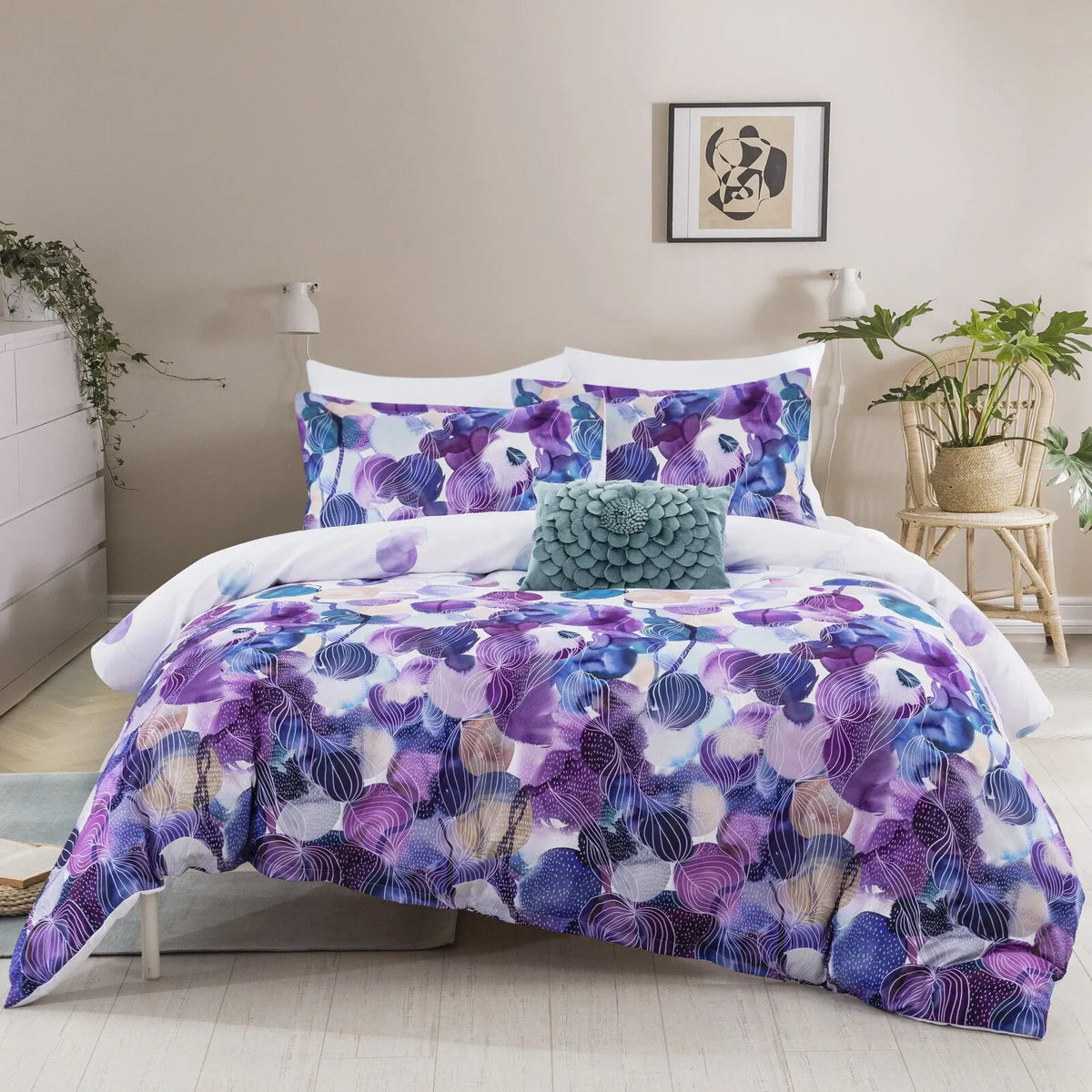 Violet Fiore Leaf Mirage Quilt / Doona / Duvet Cover set