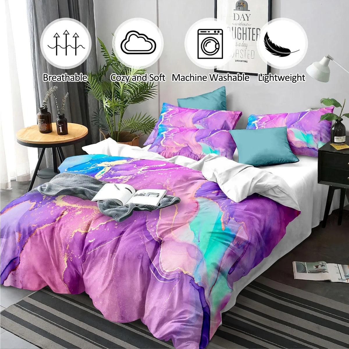 Viola Marble Aqua Glow Quilt / Doona / Duvet Cover set