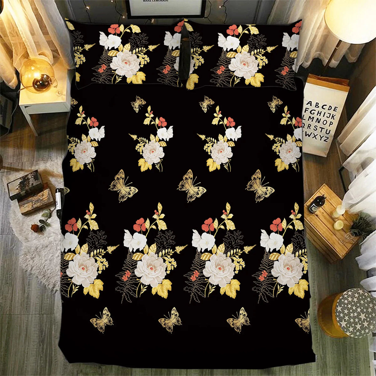 Black Sorrento Marigold Quilt / Doona / Duvet Cover set