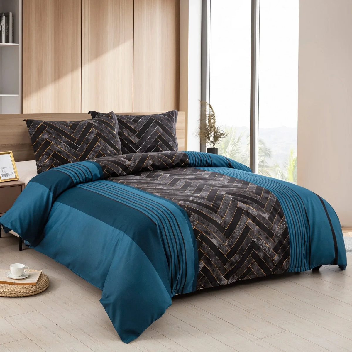 Marble Teal Nero Chevron Luxe Quilt / Doona / Duvet Cover set