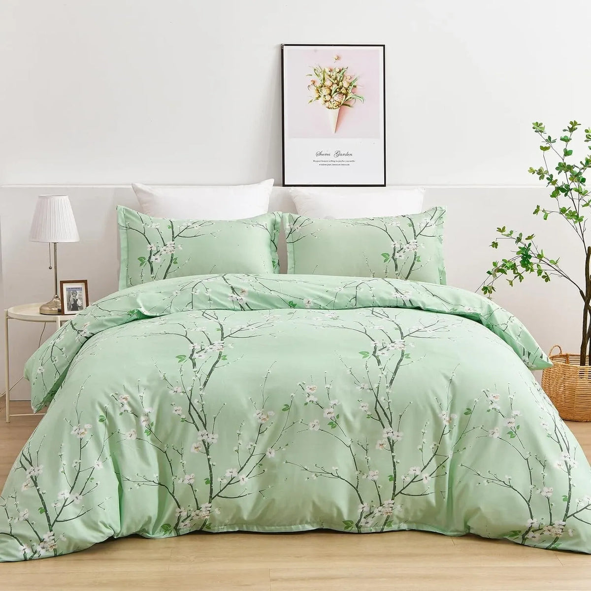 Green Alpine Botanical Quilt / Doona / Duvet Cover set