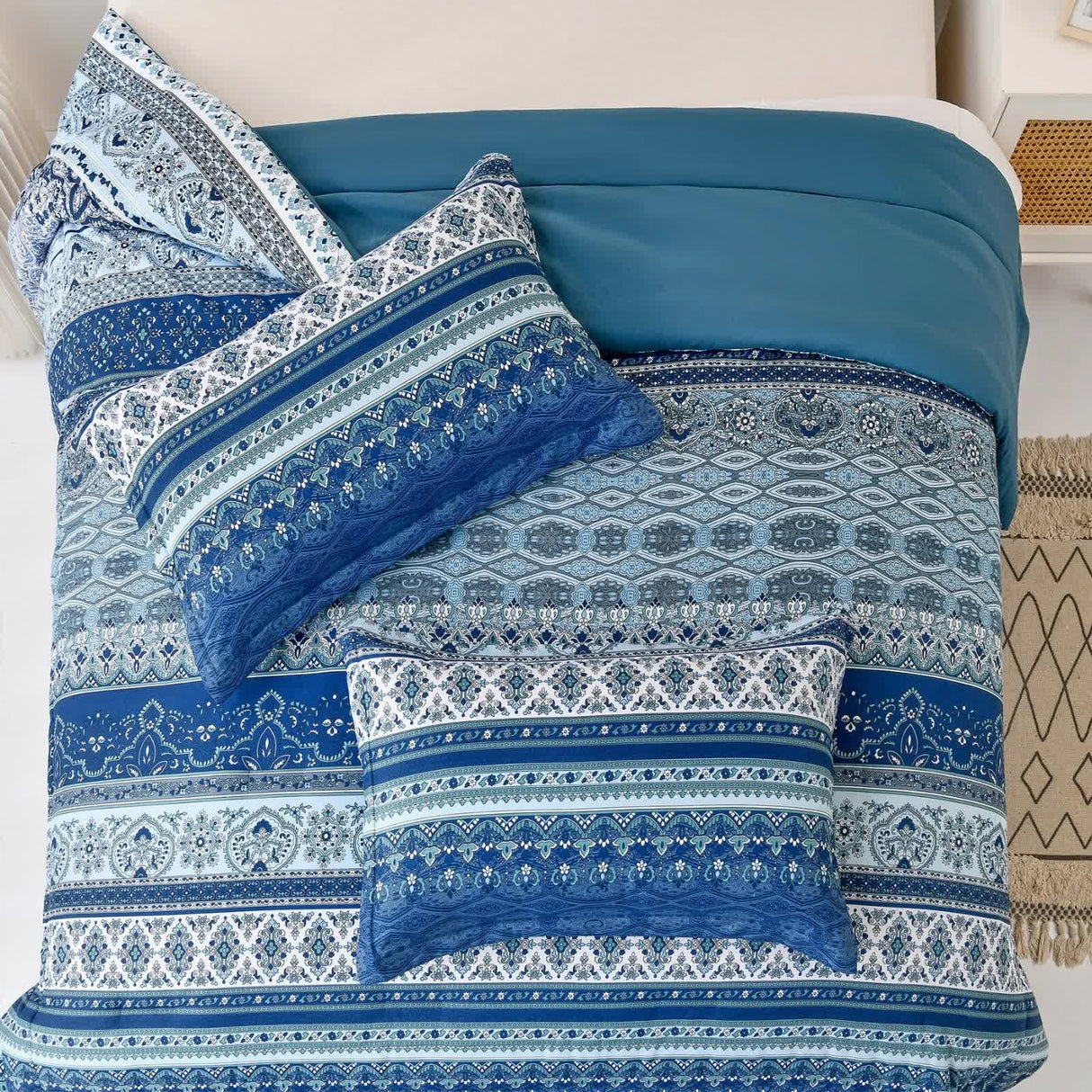 Boho Vibes blue Bedding Set – 3‑Piece Comforter & Pillow Covers