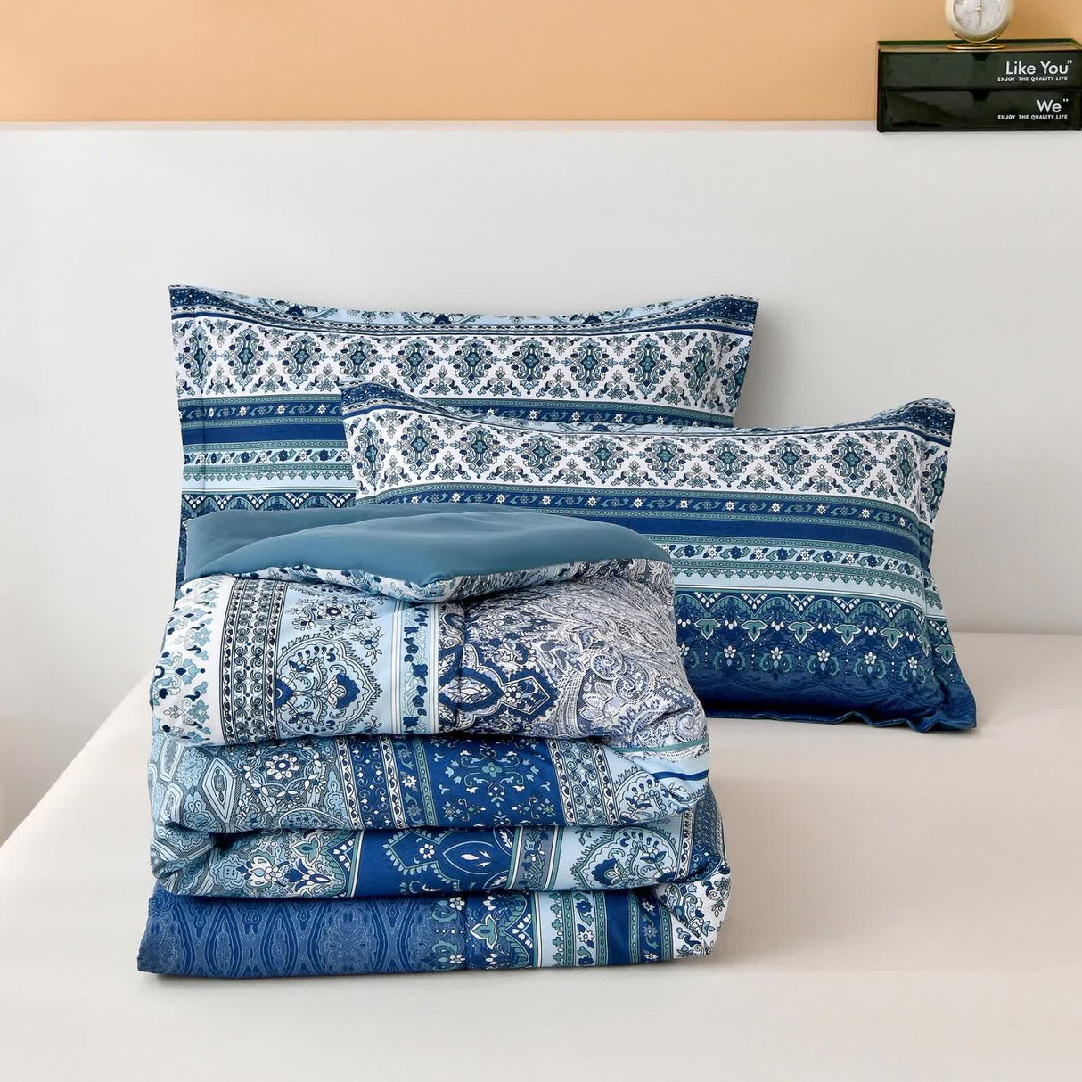 Boho Vibes blue Bedding Set – 3‑Piece Comforter & Pillow Covers