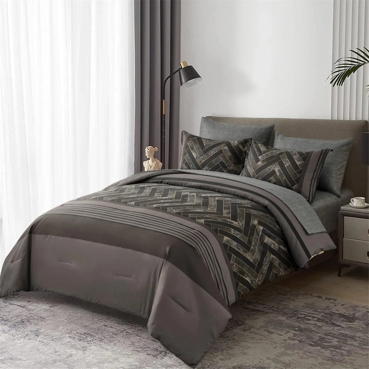 Charcoal Geometric Luxe Comforter Quilted Doona Set