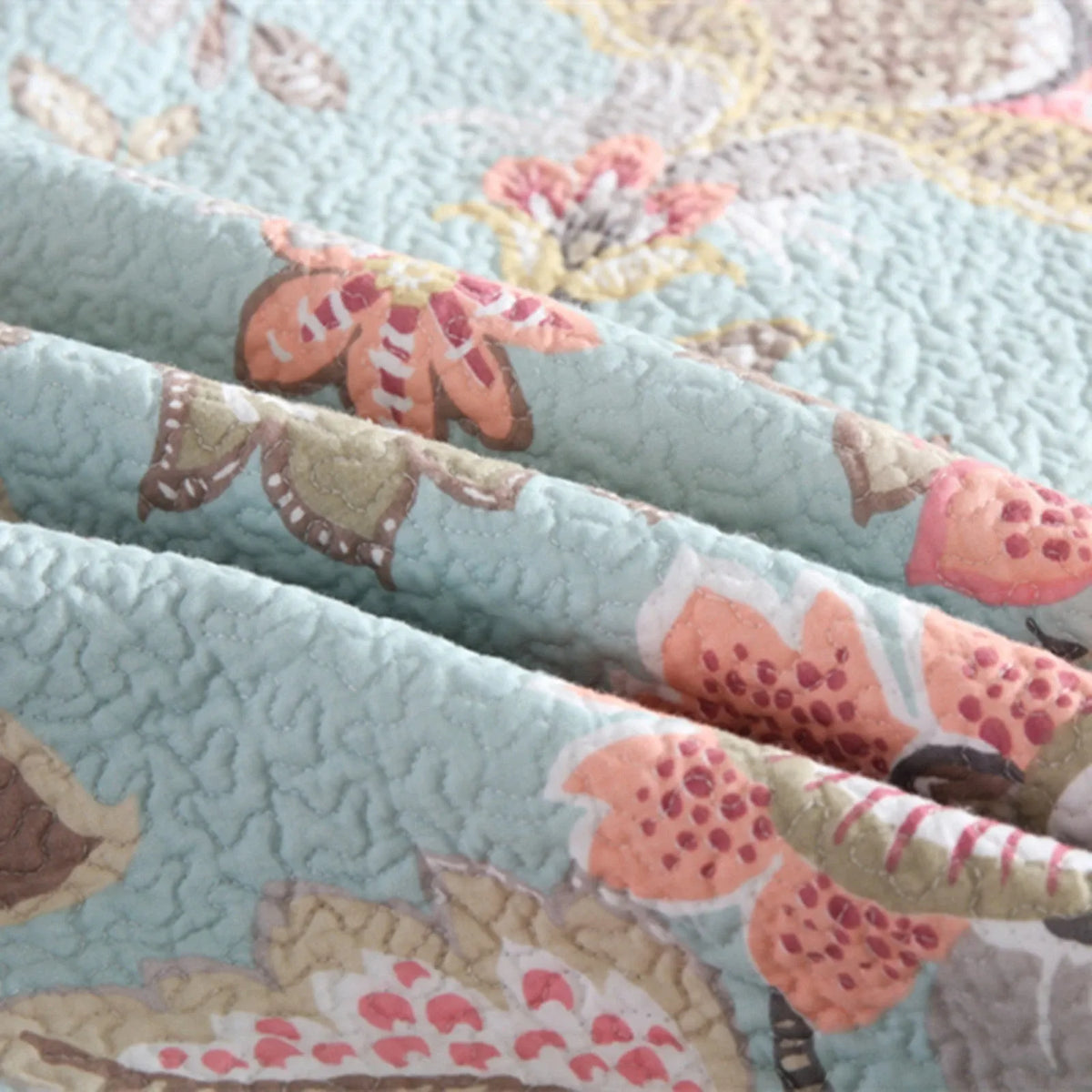 100% Cotton Blush Aqua Rosehaven Coverlet Bedspread Set