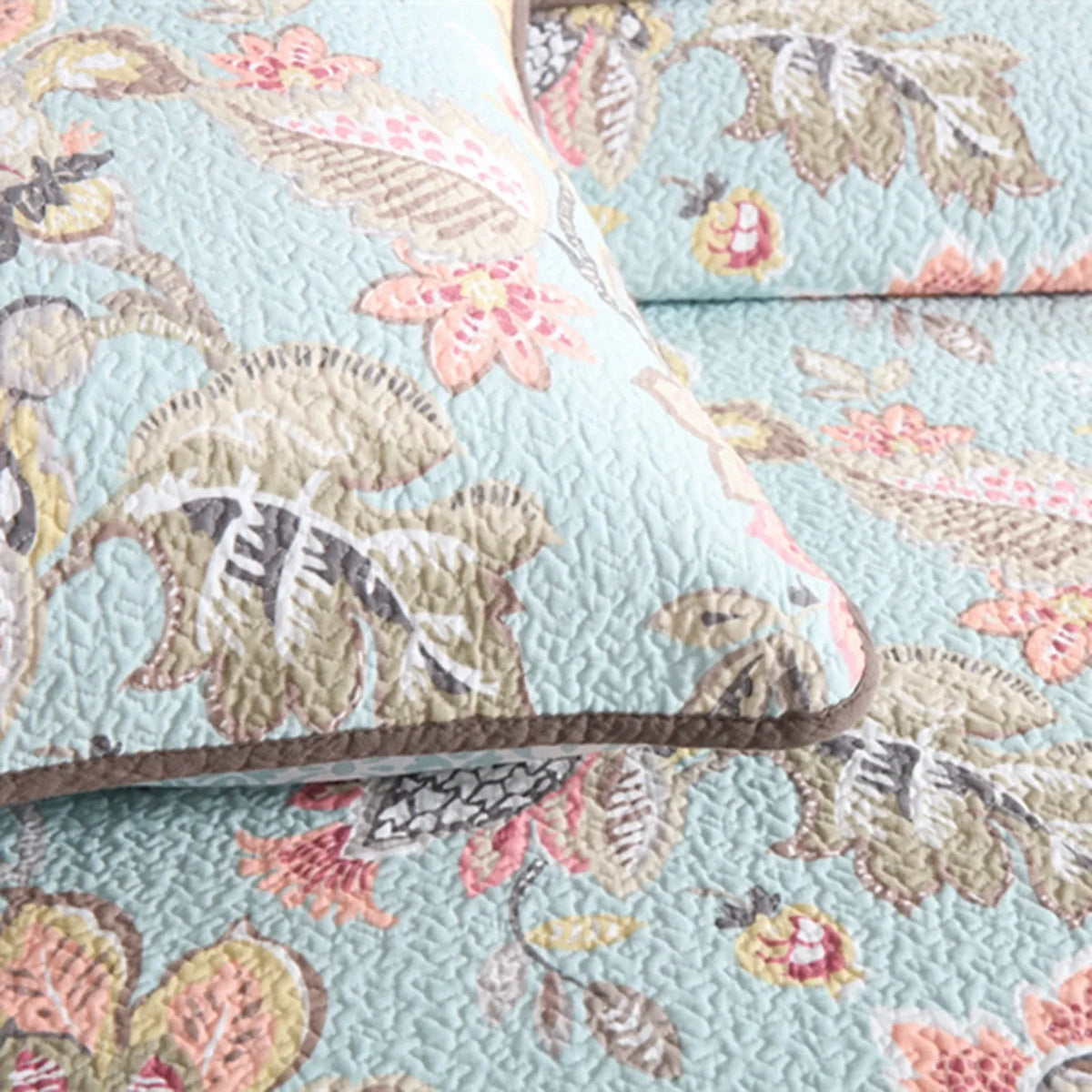 100% Cotton Blush Aqua Rosehaven Coverlet Bedspread Set