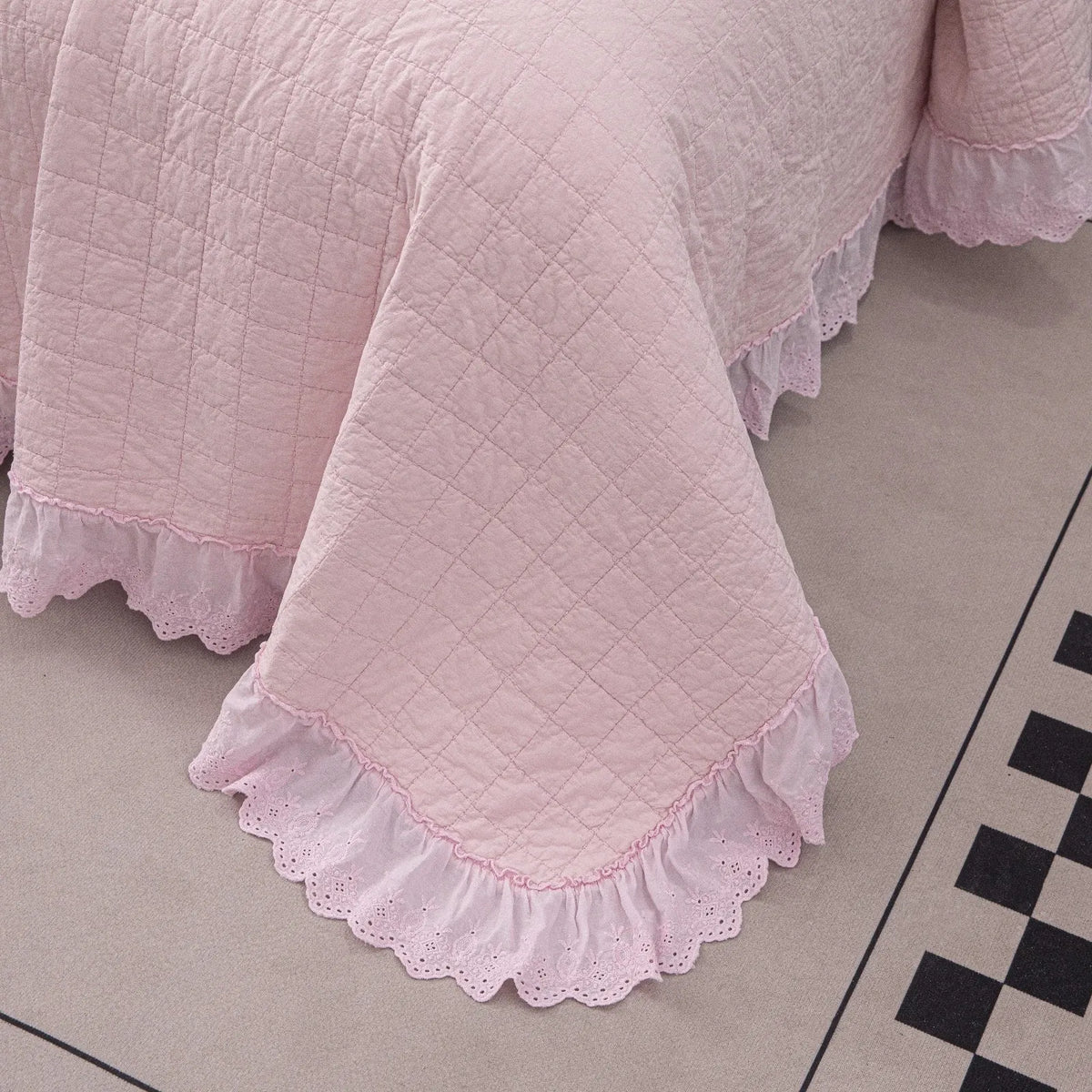 100% Cotton Embossed Pink Fringe Dream Coverlet Bedspread Set