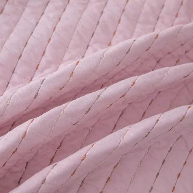 100% Cotton Embossed Pink Stripe Serenity Coverlet Bedspread Set