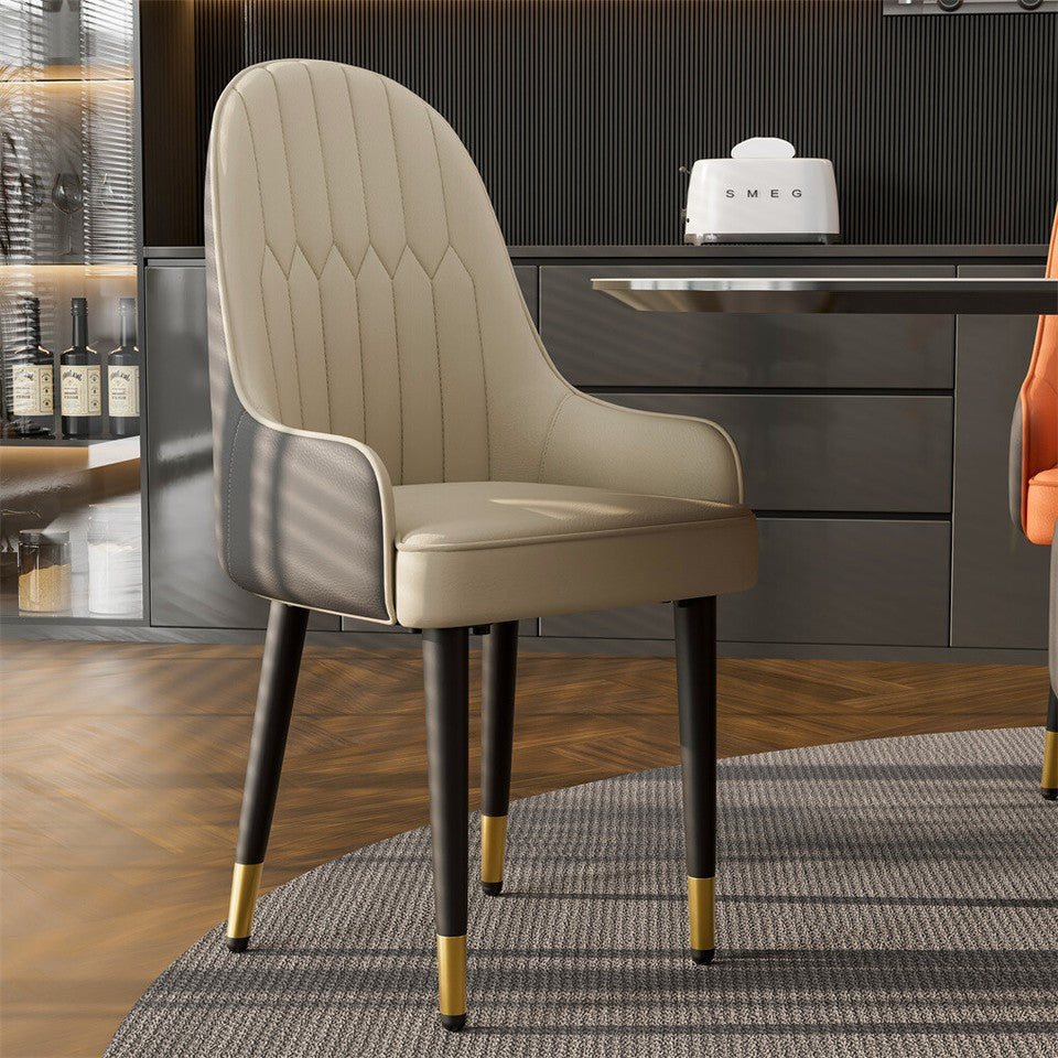 High-End Dining Chairs Set of 2 Faux Leather Upholstered Kitchen Chairs Two-Tone Design, Creamy white & grey