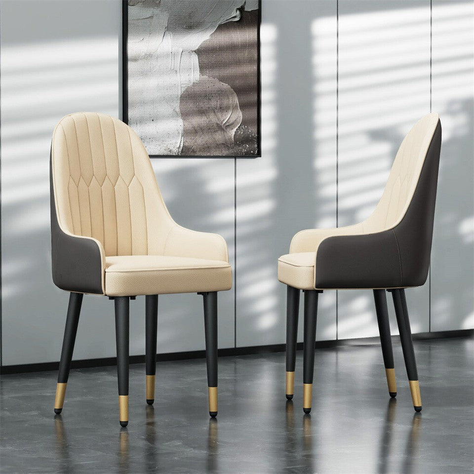 High-End Dining Chairs Set of 2 Faux Leather Upholstered Kitchen Chairs Two-Tone Design, Creamy white & grey