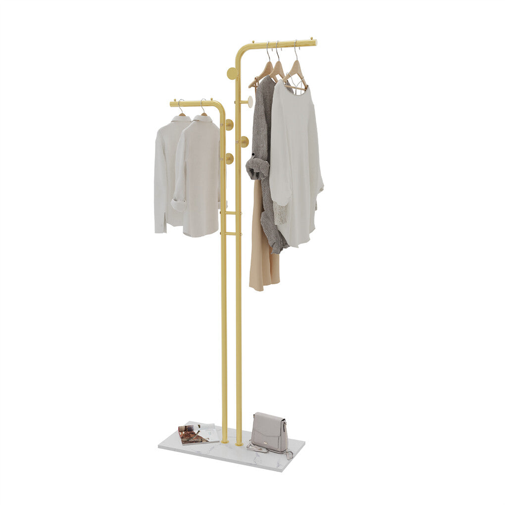 Double Pole Metal Coat Rack with Marble Base - Free Standing Clothes and Hat Stand AU