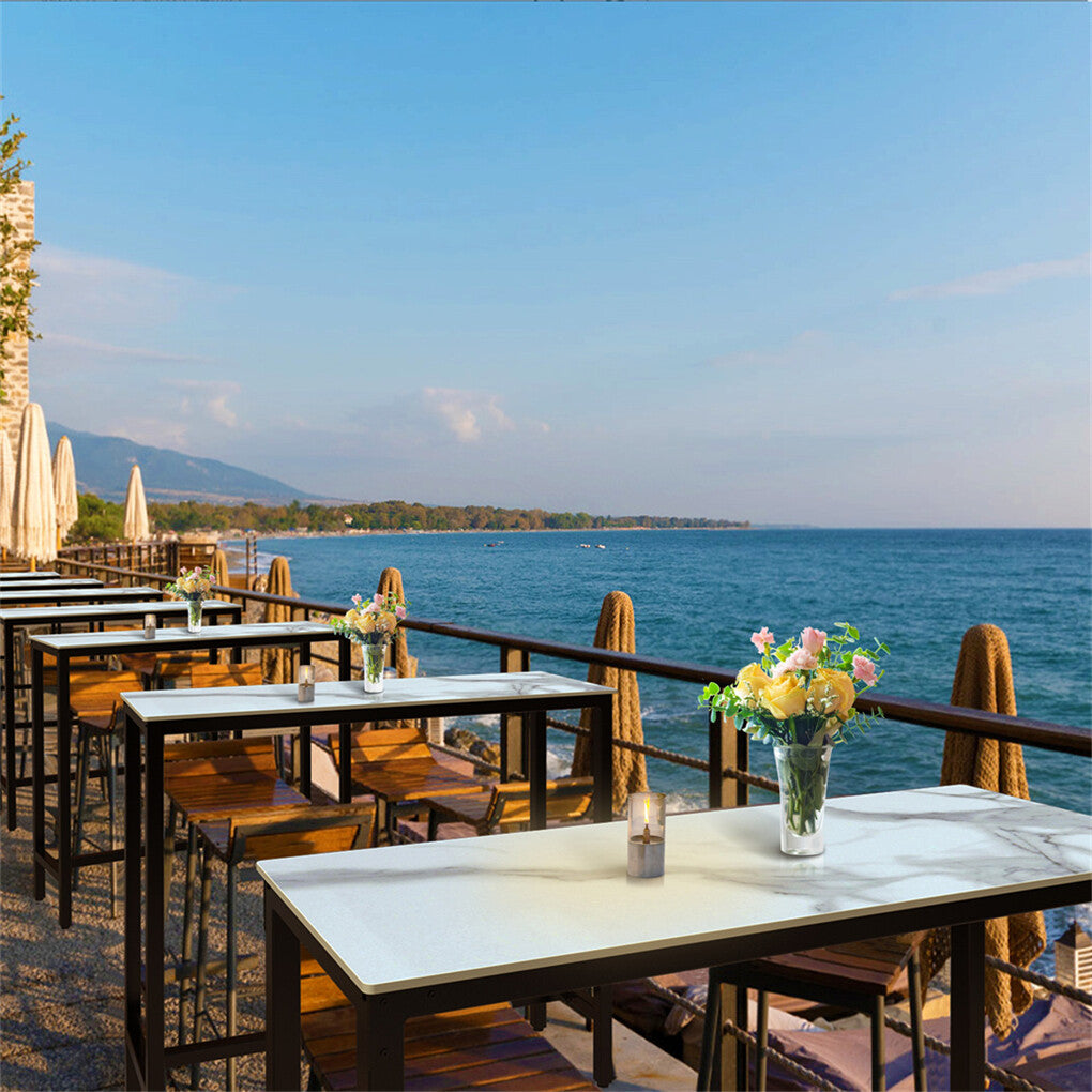 Xxl Marble Kitchen Bar Table Counter Breakfast Dining Table W/ Thicken Metal Leg