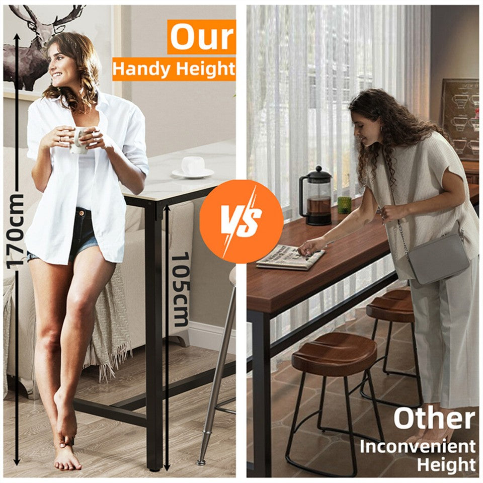 Xxl Marble Kitchen Bar Table Counter Breakfast Dining Table W/ Thicken Metal Leg