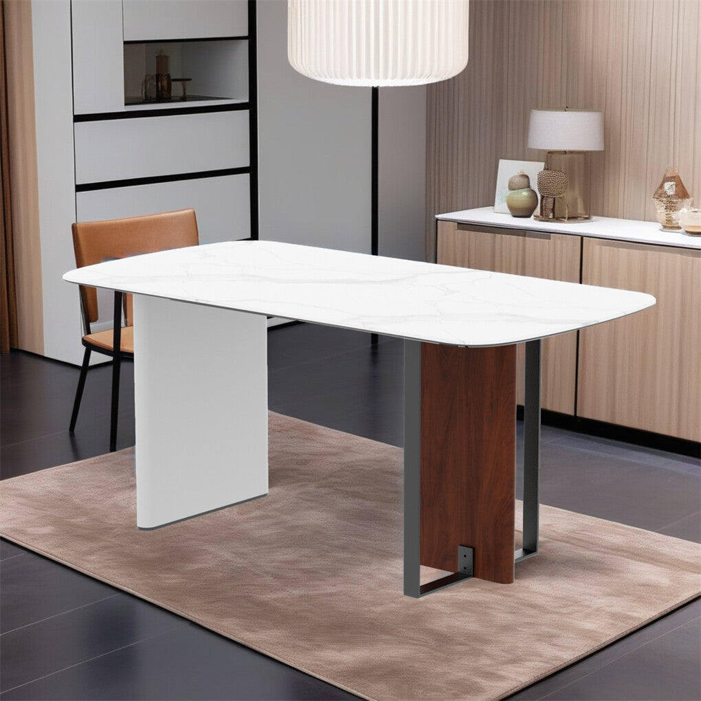 Upscale Marble Dining Table 4-6 Seat Rectangle Kitchen Table Robust Table Bases