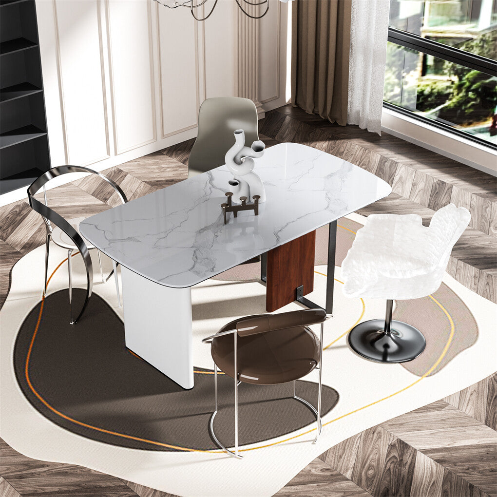 Upscale Marble Dining Table 4-6 Seat Rectangle Kitchen Table Robust Table Bases