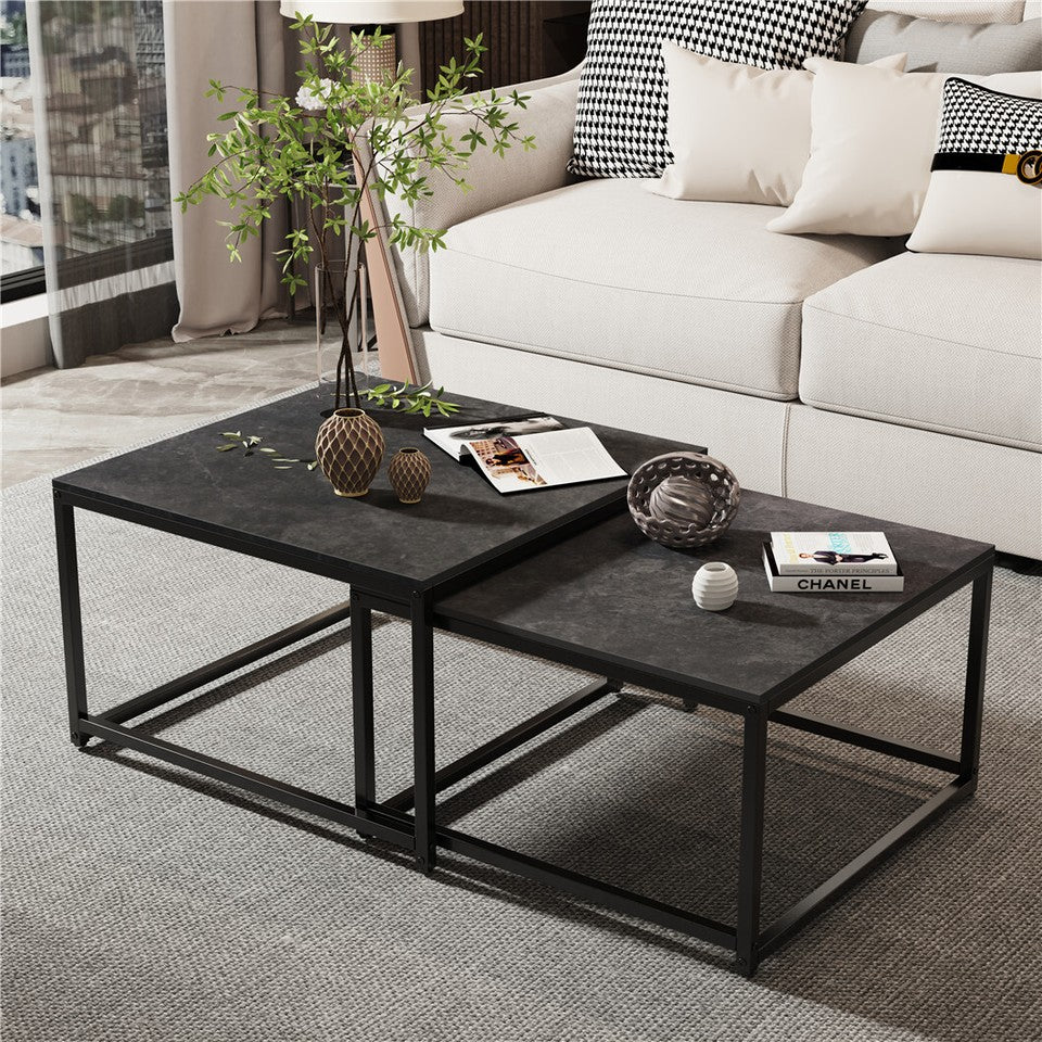 Marble Nesting Coffee Table Set Sintered Stone Side End Tables with Solid Metal Frame