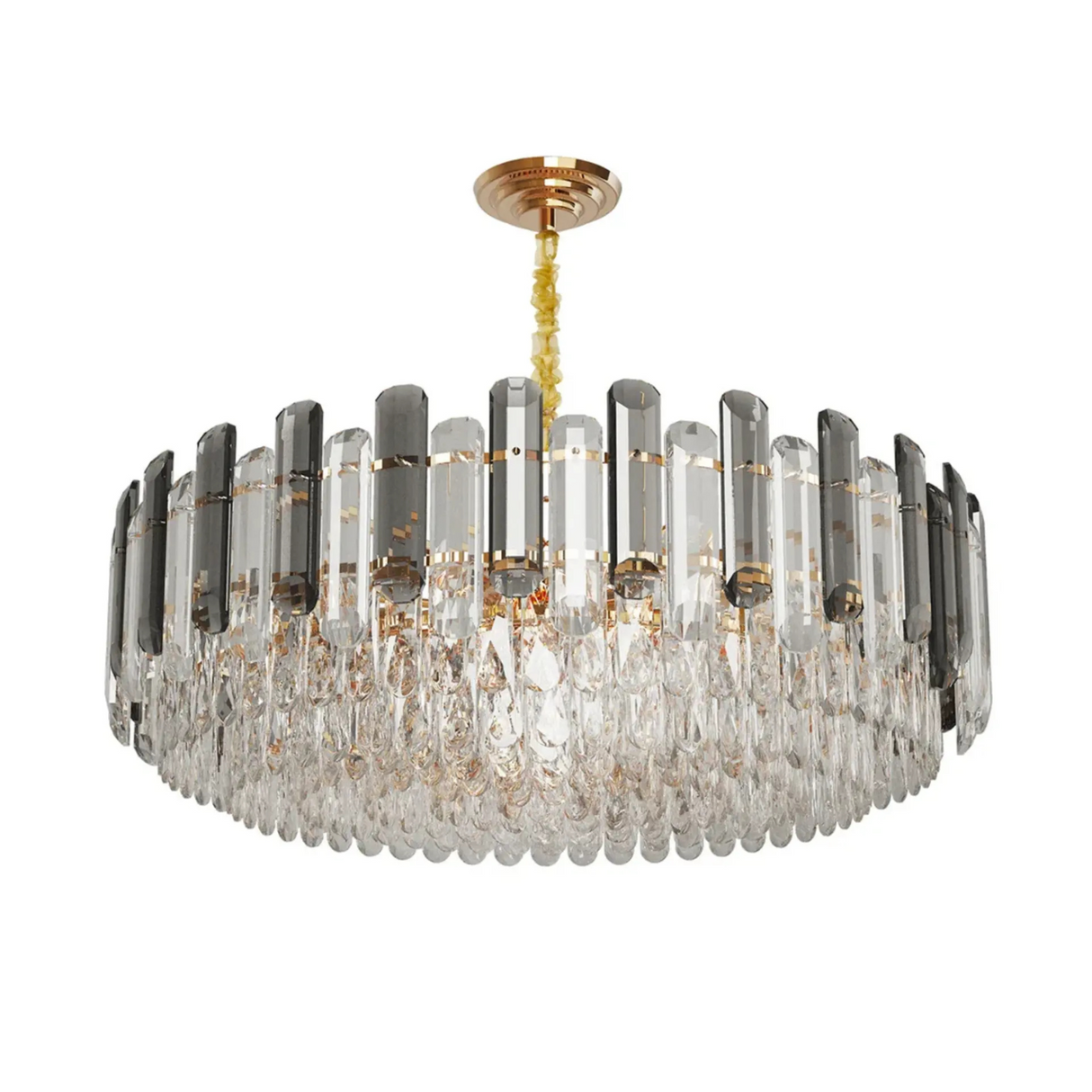 P&P Gold And Grey Smoky Crystal Chandelier With 10 E14 LED Lights And Adjustable Height