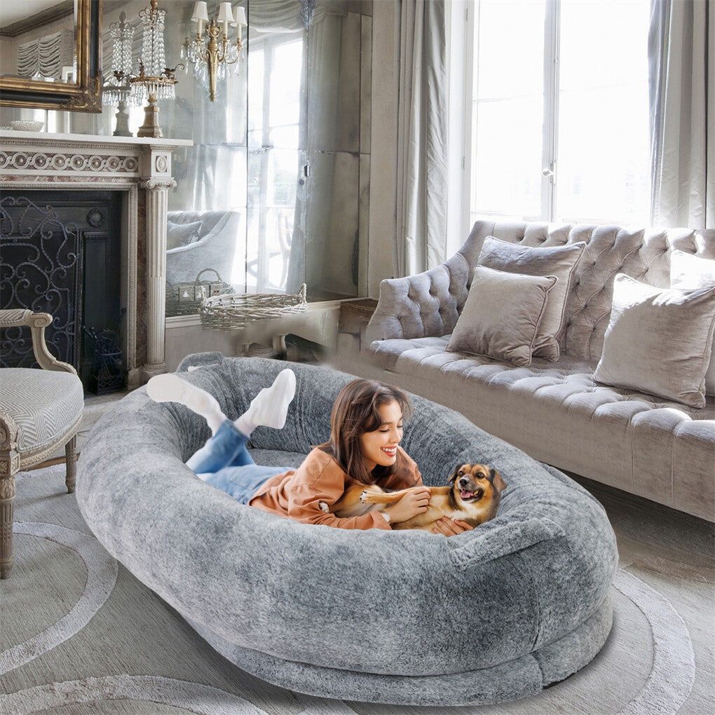 Xxxl Human-Sized Dog Bed Washable Orthopedic Pet Bed Bean Bag With Soft Blanket