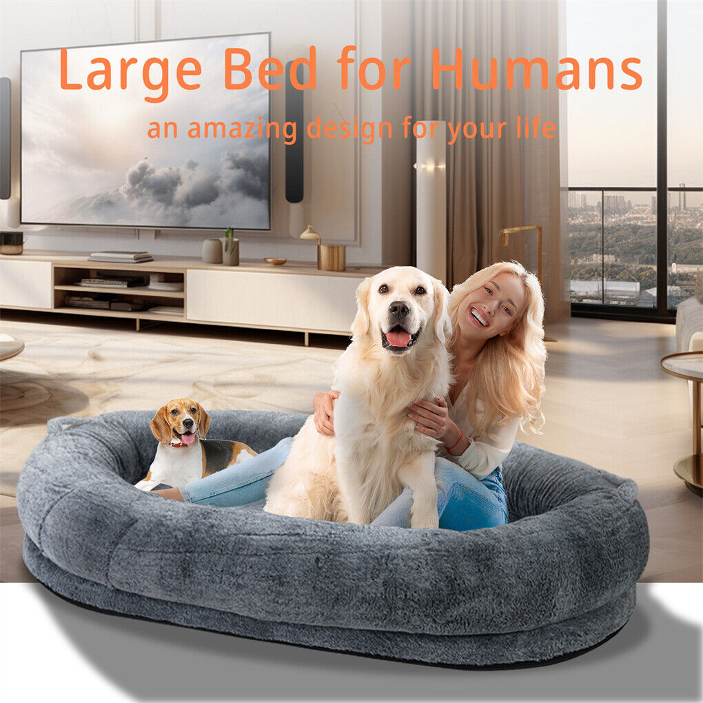 Xxxl Human-Sized Dog Bed Washable Orthopedic Pet Bed Bean Bag With Soft Blanket
