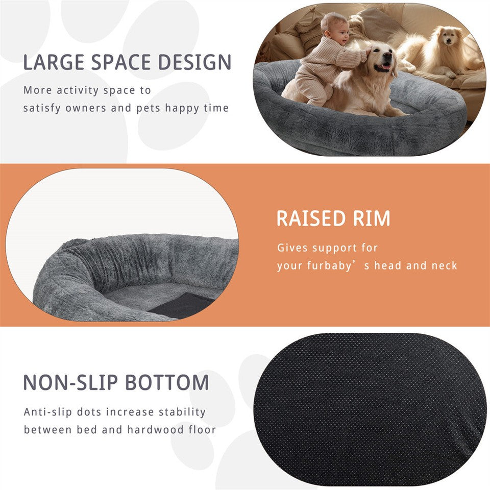 Xxxl Human-Sized Dog Bed Washable Orthopedic Pet Bed Bean Bag With Soft Blanket