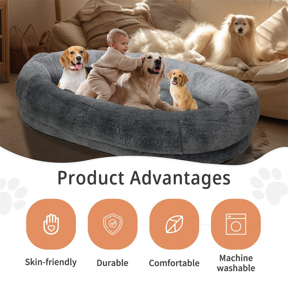 Xxxl Human-Sized Dog Bed Washable Orthopedic Pet Bed Bean Bag With Soft Blanket