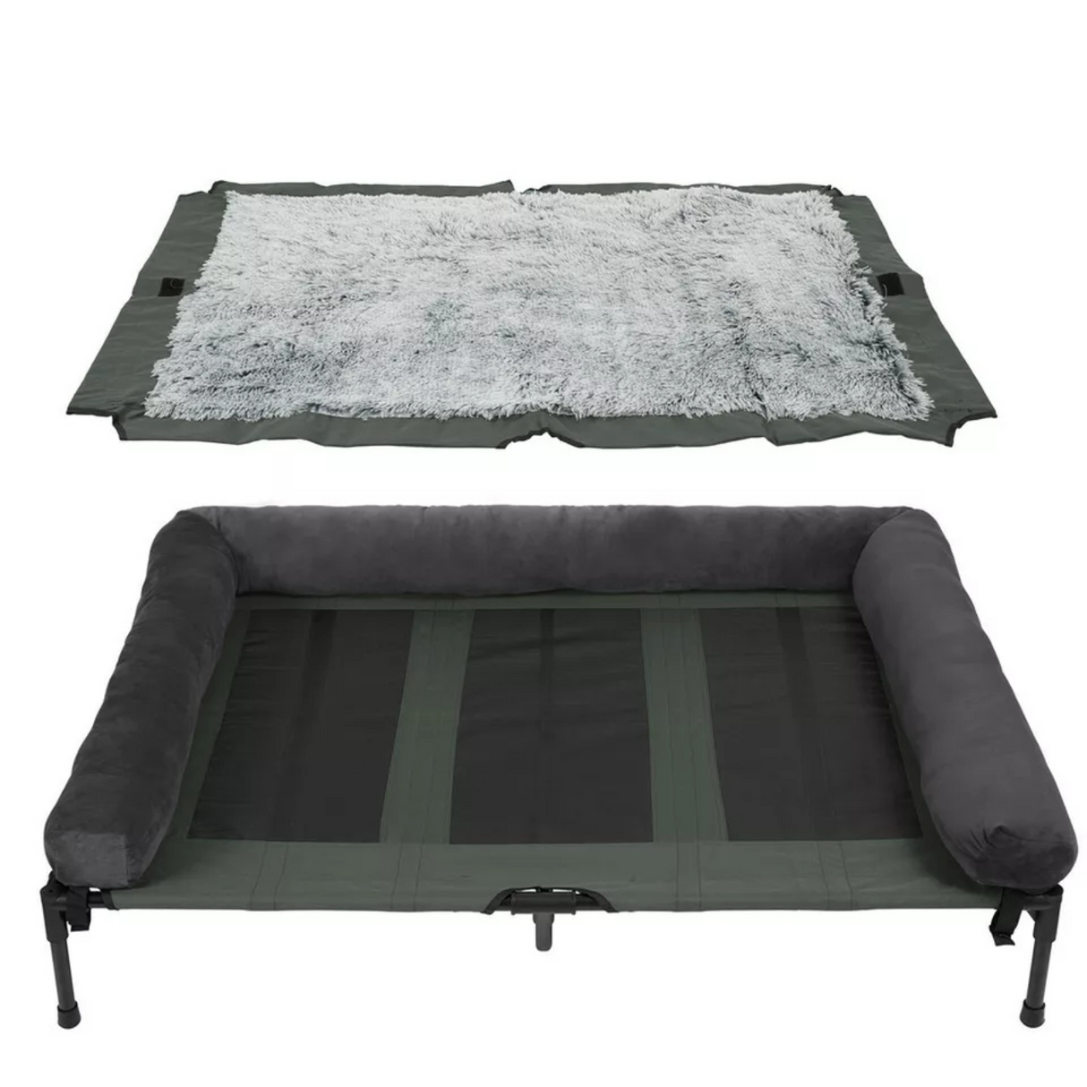 P&P Brown Pet Cot with Bolster Support and Breathable Mesh Design for Dogs to Lounge