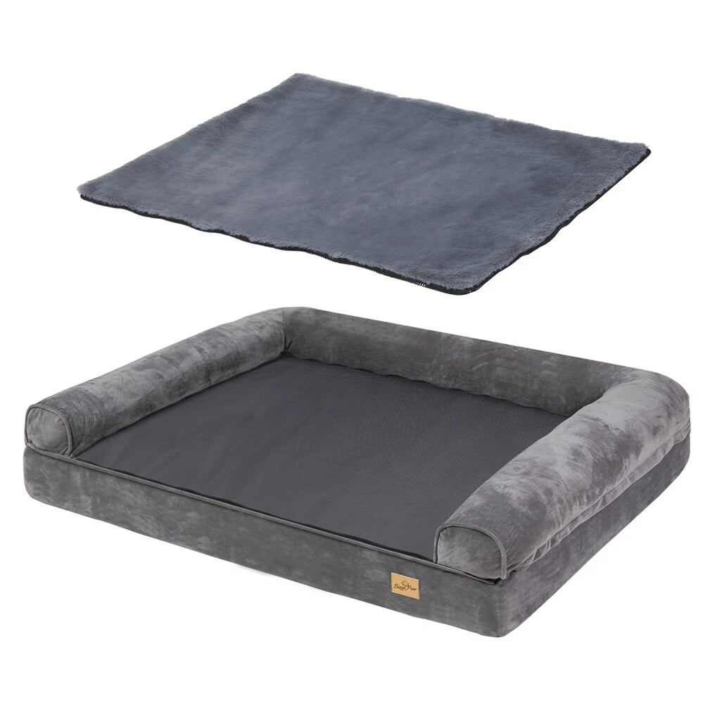 Deluxe Plush Orthopedic Dog Bed XXL - Waterproof Bolstered Sofa Bed for Large Dogs with Removable Washable Cover
