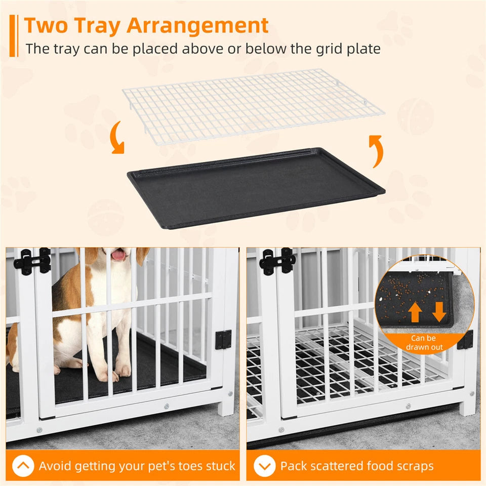 P&P Black Walnut XL Dog Crate with Wooden Furniture Style, 3-Door Entry and Slide Out Tray