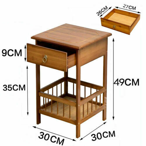 2 Tier Classic Bedside Table Drawer Side Table Living Room Coffee Tea End Table