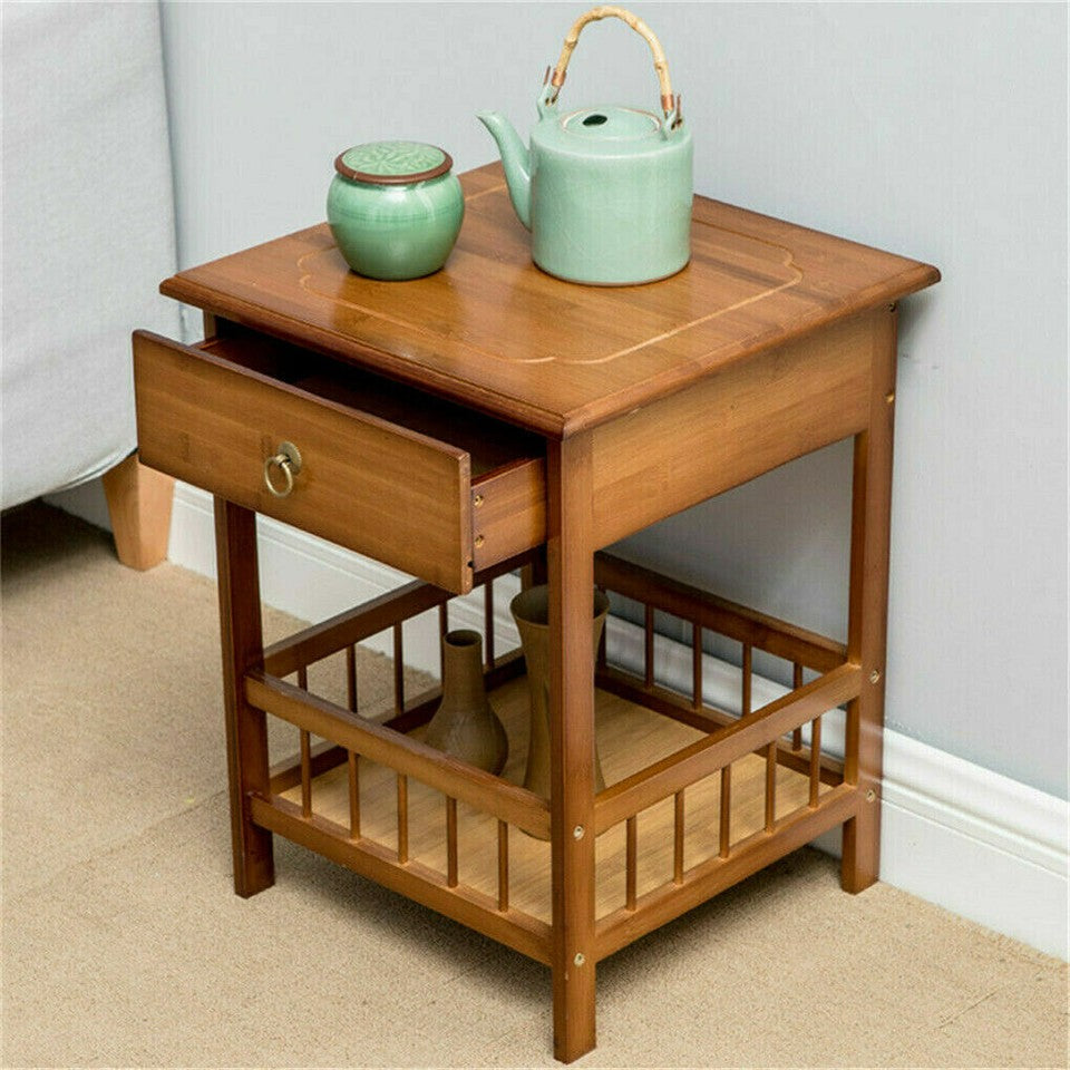 2 Tier Classic Bedside Table Drawer Side Table Living Room Coffee Tea End Table