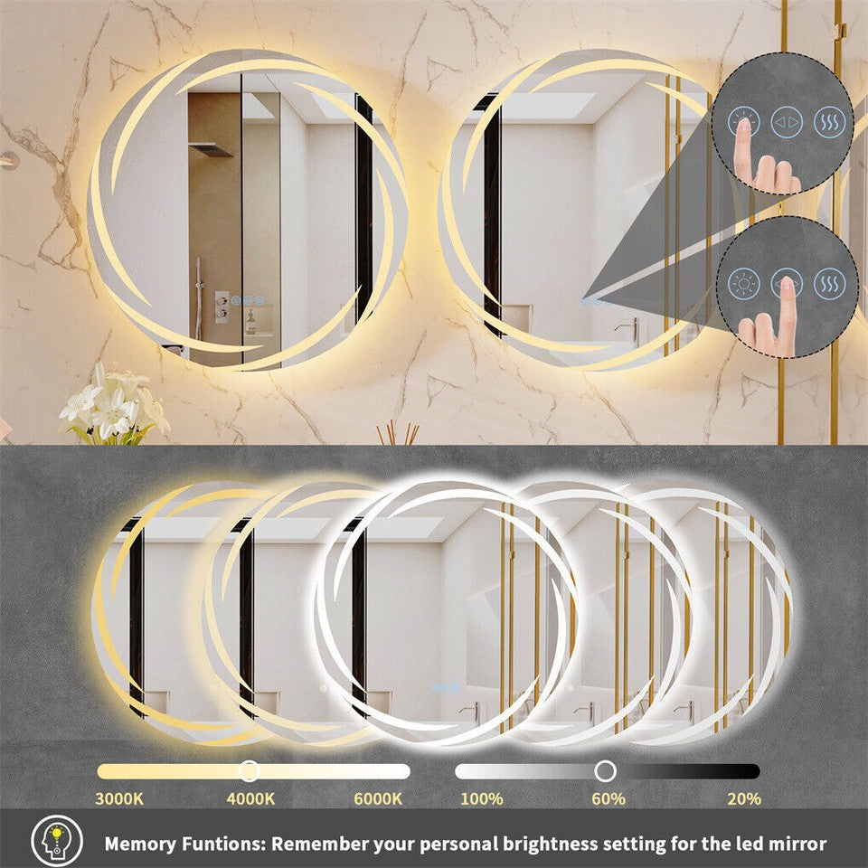 Round LED Anti-Fog Backlit Bathroom Mirror(60x60cm)