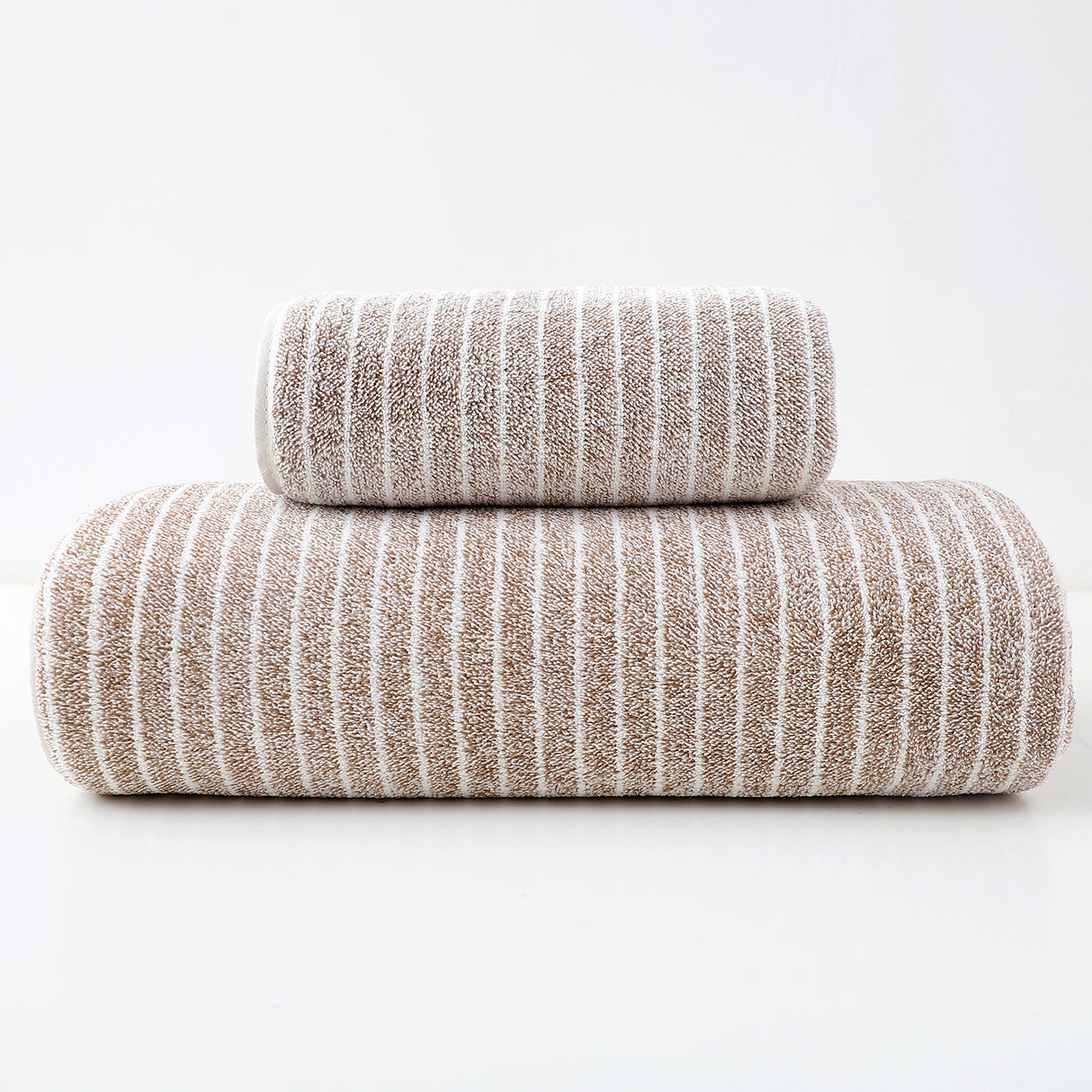 Luxury Cotton Striped Towel Set - 6 Piece Set (2 Hand Towels, 2 Bath Towels, 2 Washcloths), Ultra Soft and Absorbent (Brown)