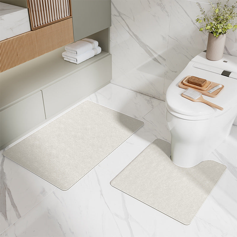 Beige Bathroom Floor Mat Set - U-Shaped Toilet Mat 50*50cm & Rectangular 50x80cm Mat for Bathroom