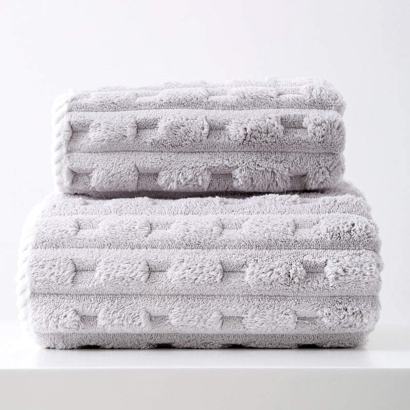 Grey Thickened Coral Fleece Towel Set, Large Bath Towel & Face Towel Combo, Soft & Absorbent Towels for Home Use