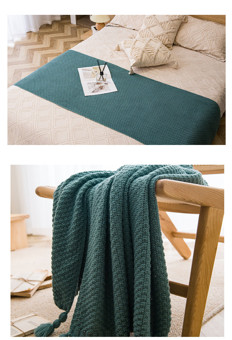 Turmeric 110cm x 150cm Soft Tassel Throw Blanket for Sofa or Bed, Cozy Casual Blanket for Office Nap, Minimalist Bed End Cover