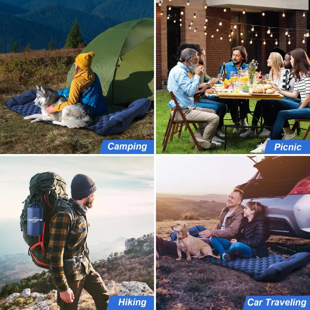 Grey Portable Outdoor Inflatable Mat - Foot-Operated Camping Sleeping Pad