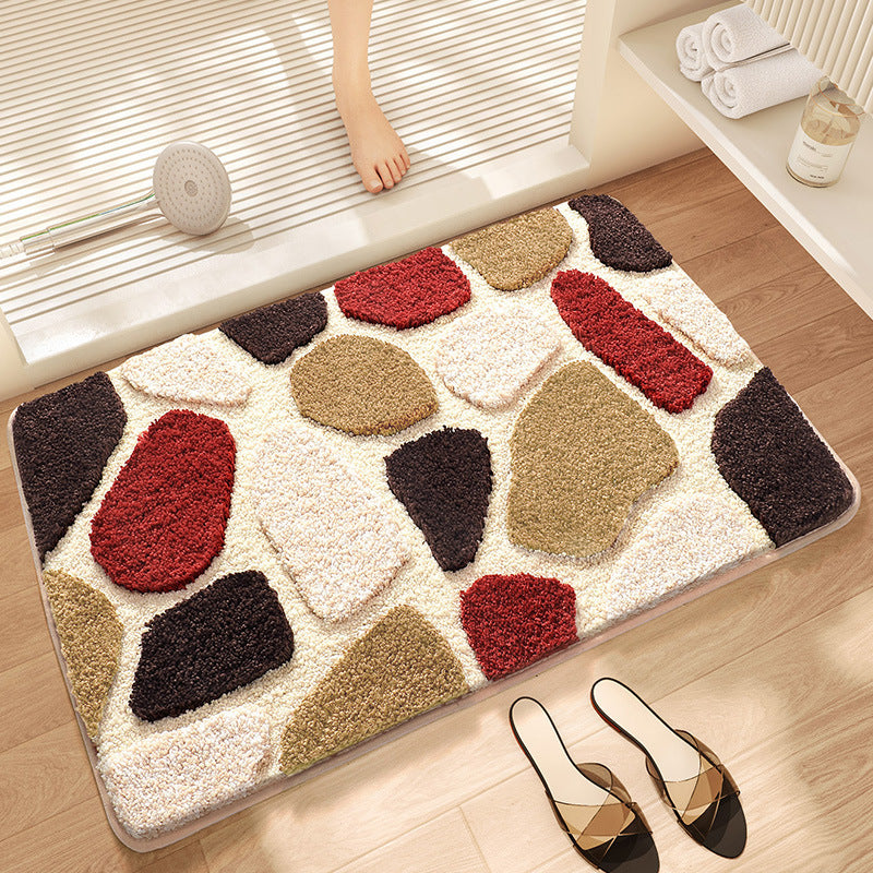 Brown Stone Bath Mat - Super Absorbent, Non-Slip Bathroom Floor Mat - 50x80cm