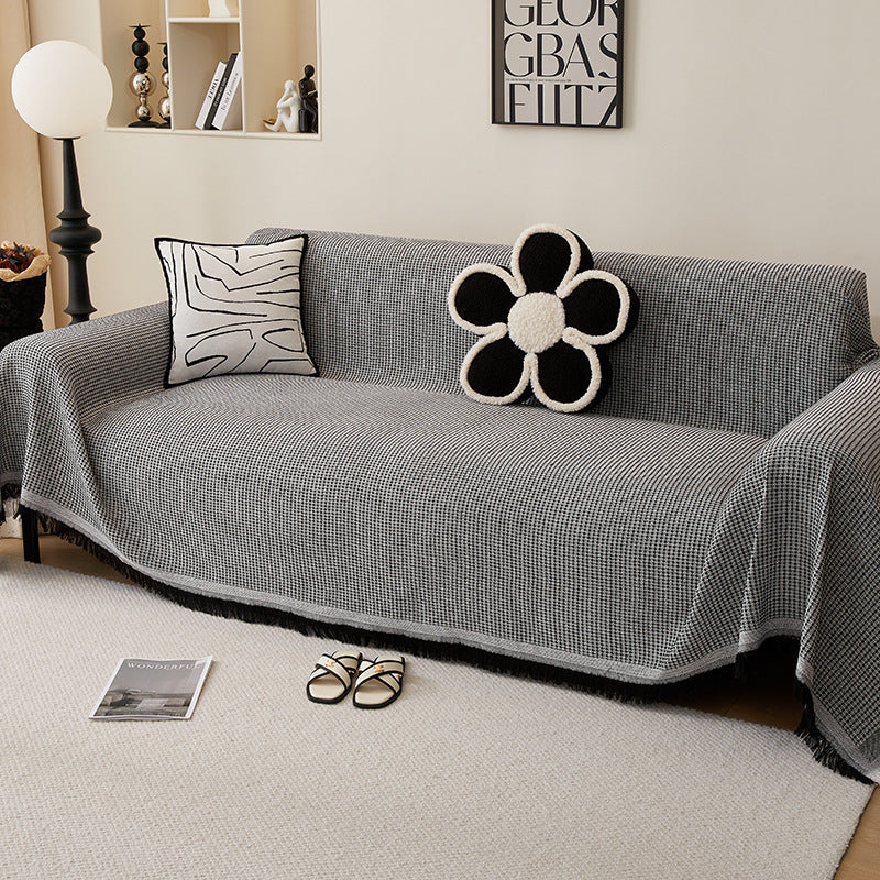 180*420CM Black and Dark Grey Premium Polyester Sofa Throw Blanket, Multi-Seasonal Use, Sofa Protector
