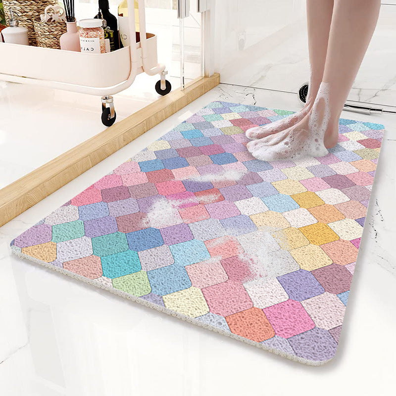Colorful Scale Pattern PVC Non-Slip Bath Mat 45x75cm - Shower Drain Hole Design, Soft & Quick-Dry Bathroom Rug