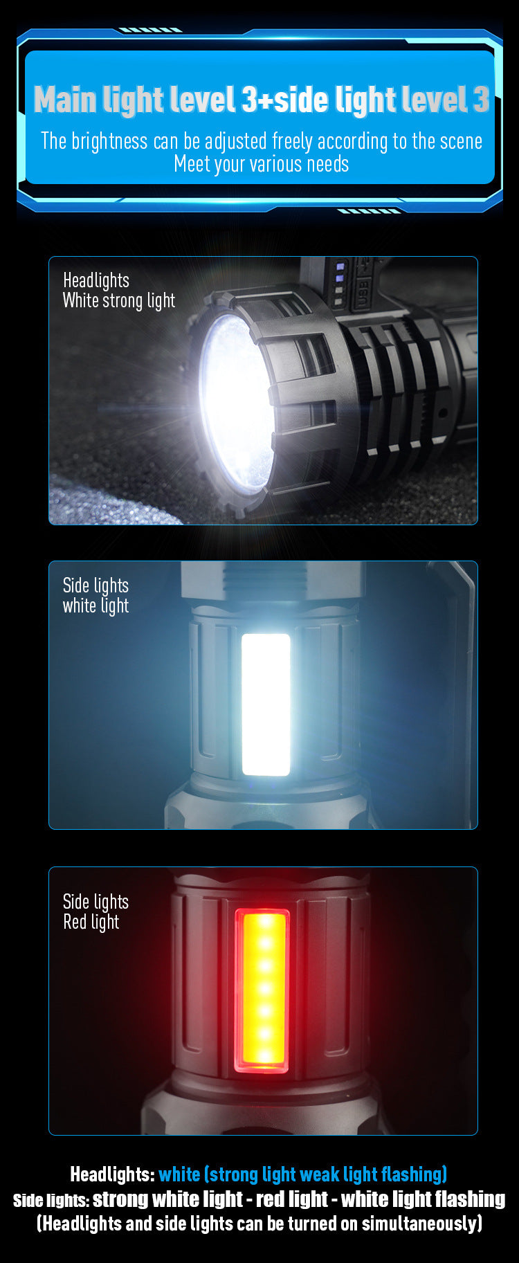 White LED Searchlight - Rechargeable Handheld Spotlight, 500m Range, Long Lasting