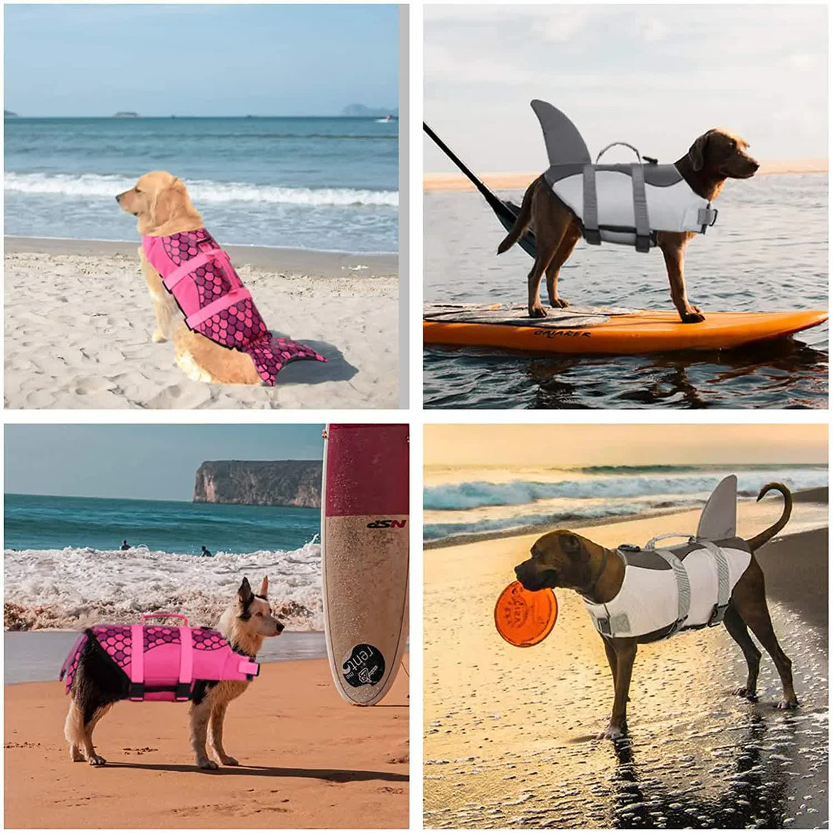 Size M Green Scales Pattern Pet Life Jacket for Dogs - Summer Swimming Safety Vest with Shark Fin for Small to Large Breeds