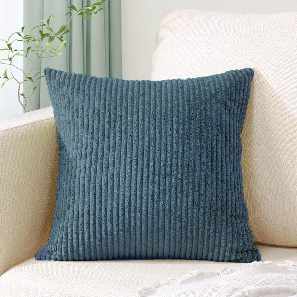 Blue Plush Striped Pillow Covers 45x45cm - Set of 4 Corduroy-Style Cushion Covers with Invisible Zipper, Soft and Washable for Sofa Decor