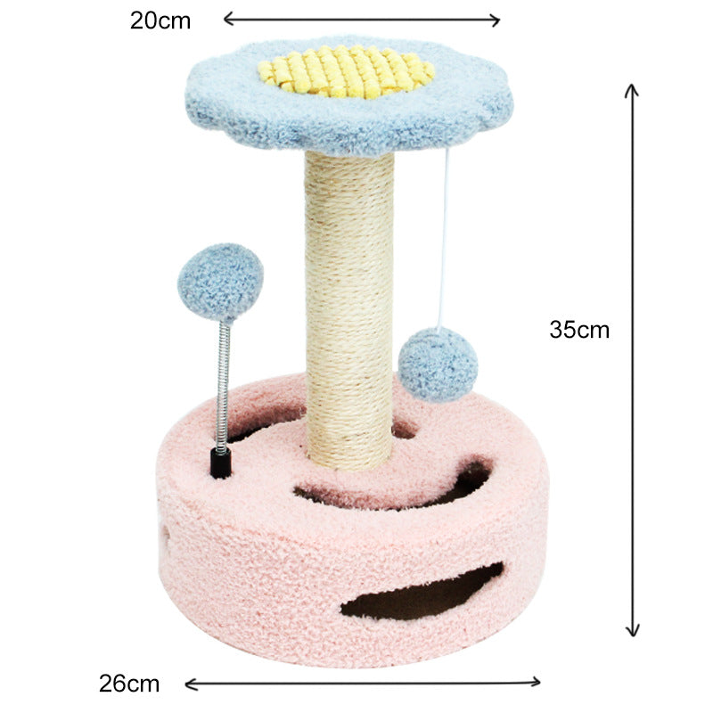 Blue And Pink Sunflower Cat Scratching Post - 35cm Sisal Cat Tree with Plush Toys for Small Cats