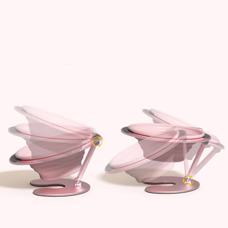 Purple Foldable Elevated Pet Bowl Set - Tilted Ergonomic Cat Feeder with Aluminum Stand & Silicone Bowl