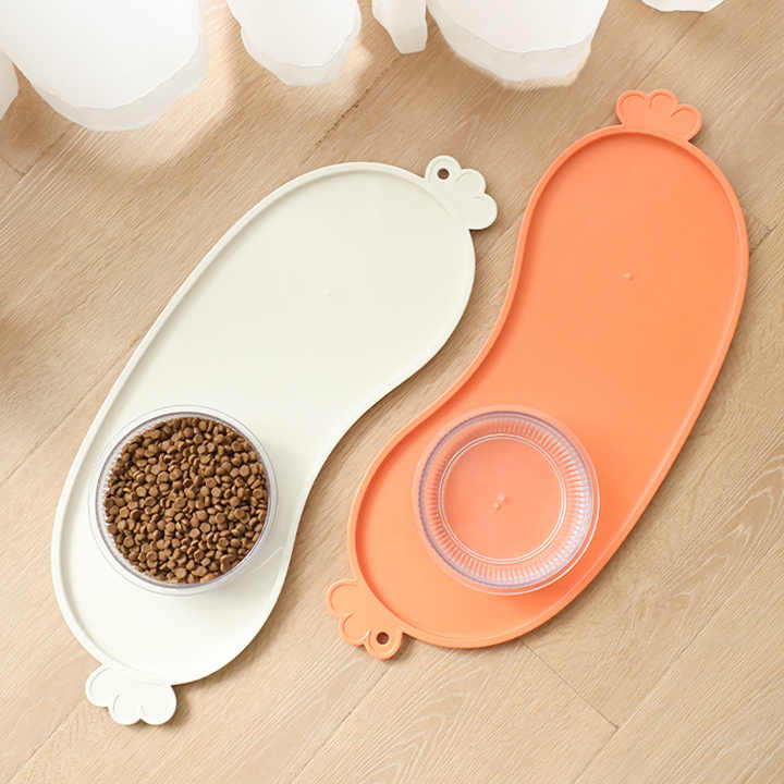 Orange Non-Slip Pet Feeding Mat - Waterproof Dog & Cat Food Bowl Placemat with Raised Edges